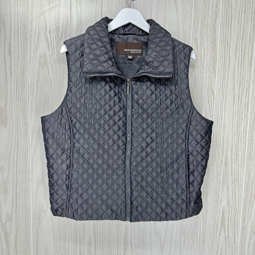 Weatherproof Quilted Vest Womens XL Gray Full Zip Pocket Sleeveless Outdoor